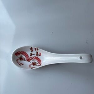 White and Red Serveware Spoon for Dining